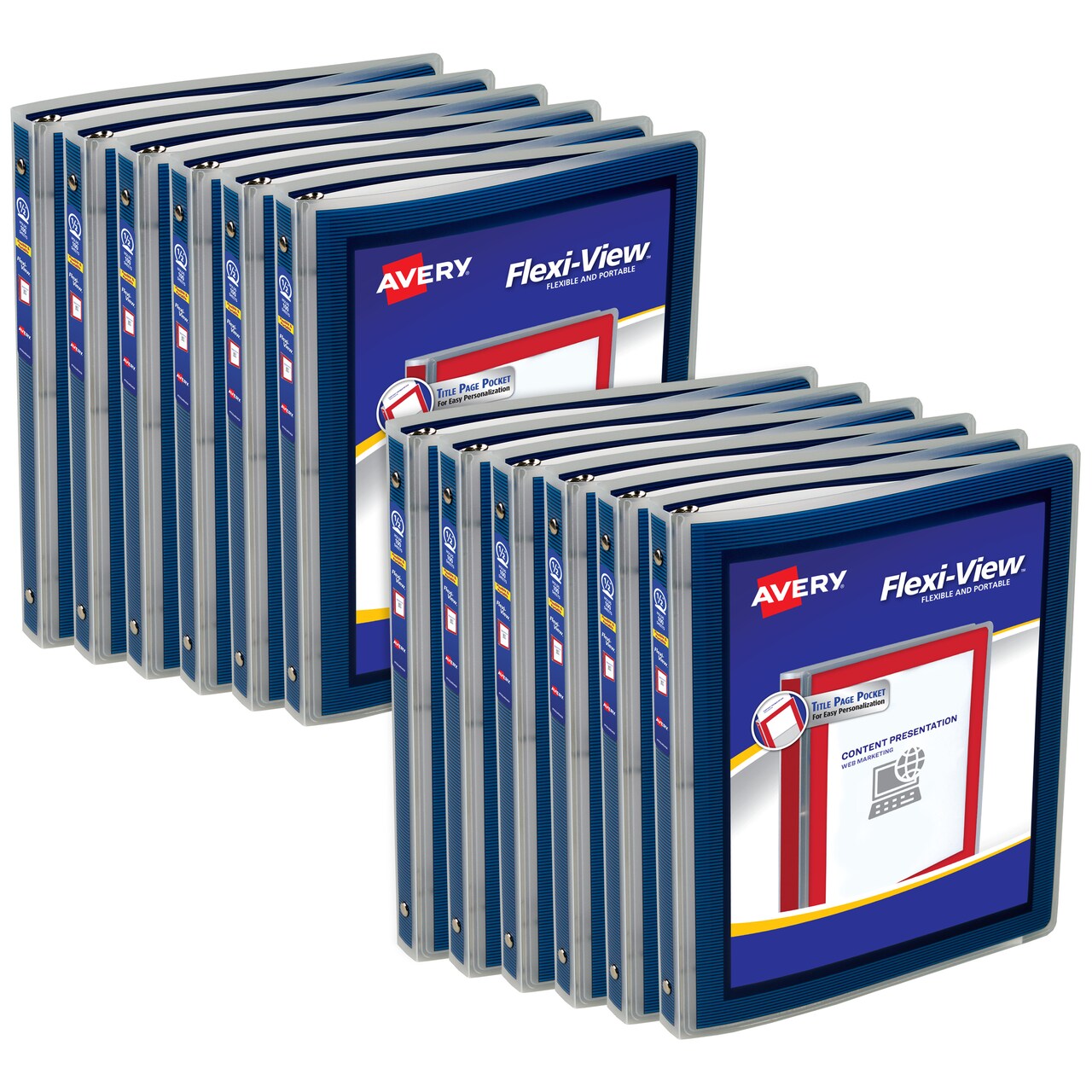 Avery Flexi-View 3 Ring Binder, 1/2" Round Rings, 1 Navy Blue Binder (15766) - 12 Pack